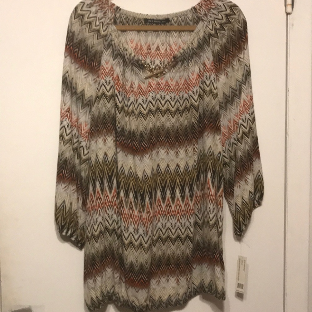 Rachel Zoe Print Blouse with Gold Chain Accent